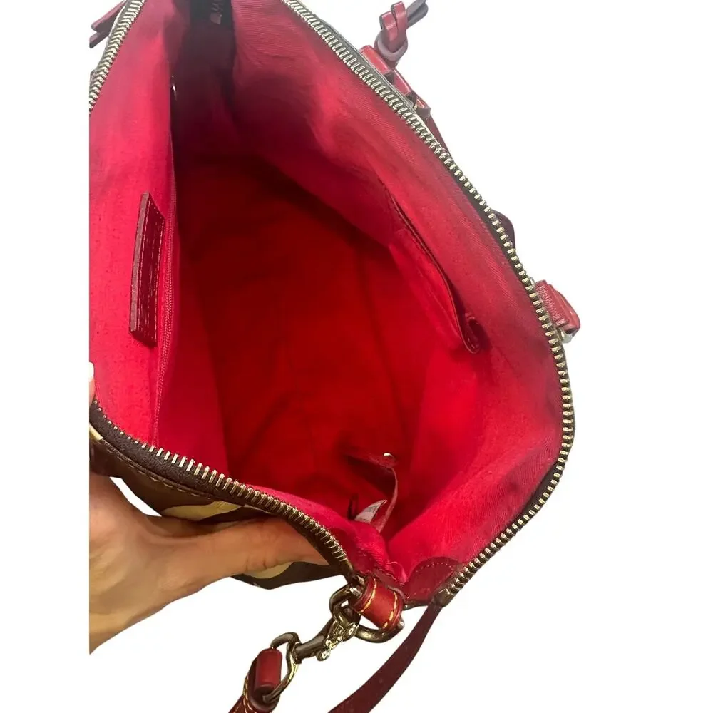 Dooney & Bourke Giraffe Satchel Coated Canvas Red Trim